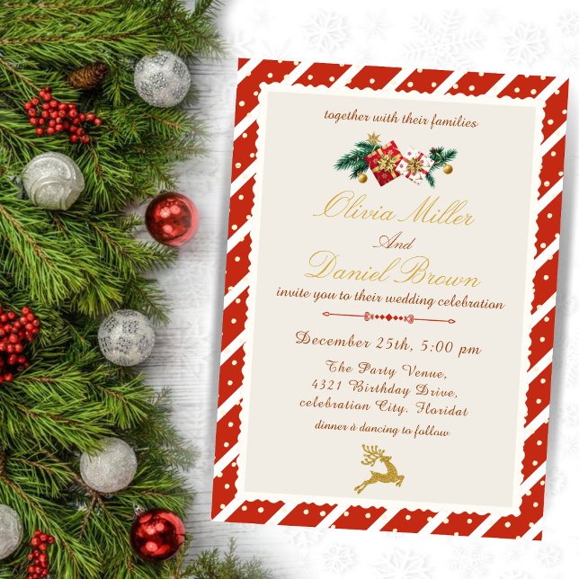 Elegant Winter Red and Gold Christmas Wedding Invitation (Creator Uploaded)