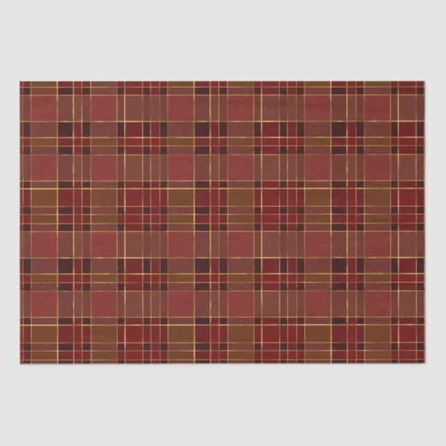 Elegant Winter Red and Gold Foil Christmas Plaid Tissue Paper (Front)