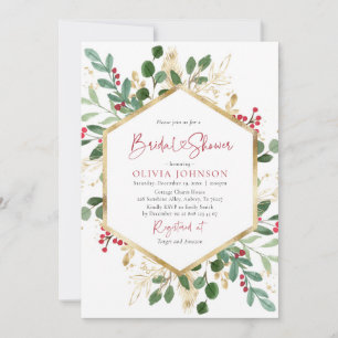 Elegant Winter Red Gold Christmas Bridal Shower Invitation