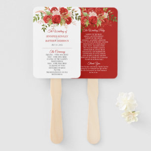 Elegant Winter Red Roses and Greenery Wedding   Hand Fan