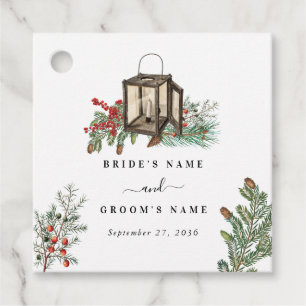Elegant Winter Rustic Pine Trees Lantern Wedding Favour Tags