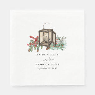 Elegant Winter Rustic Pine Trees Lantern Wedding Napkin
