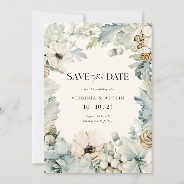 Elegant Winter Save The Date Card (Front)