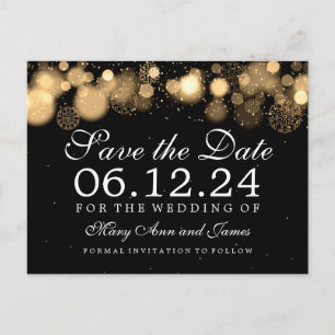 Elegant Winter Save The Date Gold Lights Announcement Postcard