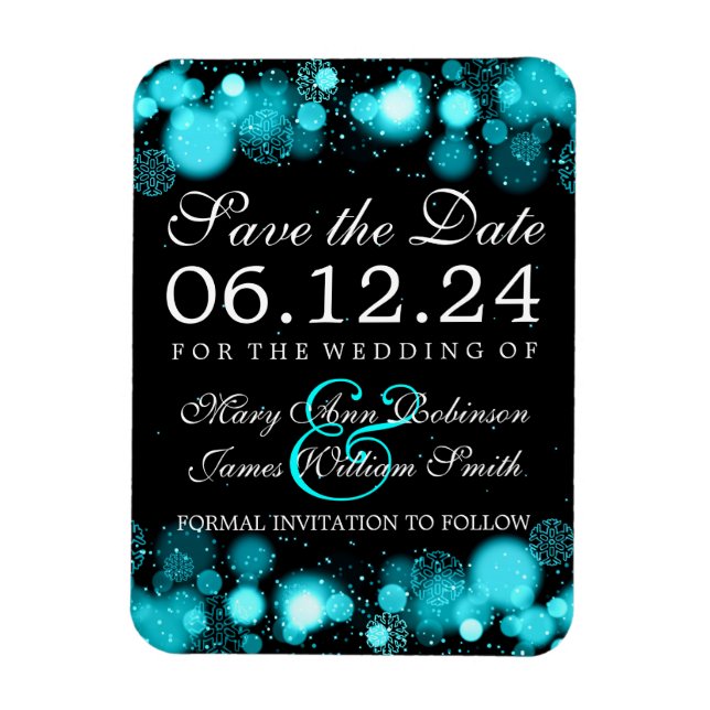 Elegant Winter Save The Date Turquoise Lights Magnet (Vertical)