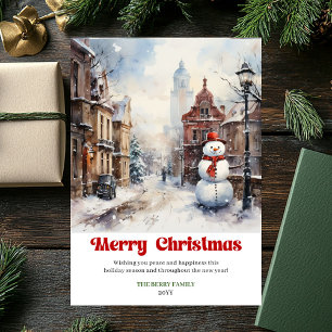 Elegant winter scene card rustic festive red green