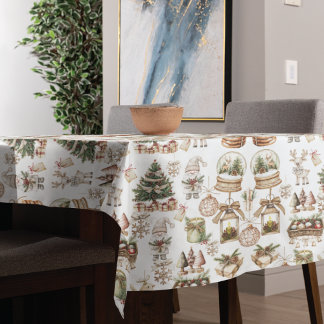 Elegant Winter Scene with Bird and Ornaments Tablecloth