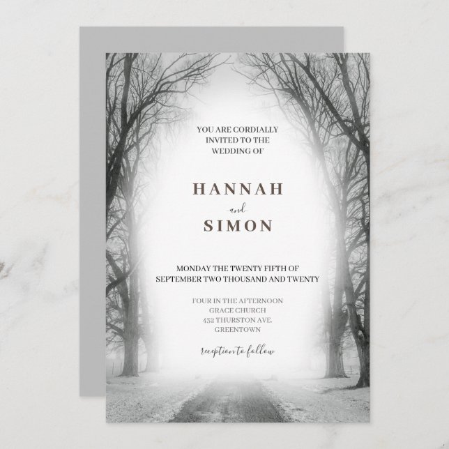 Elegant Winter Silver Snow Wedding Invitation (Front/Back)