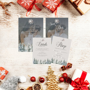 Elegant Winter Snow   Christmas Wedding Invitation