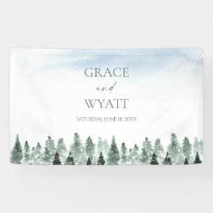 Elegant Winter Snow Green Pine Trees Wedding Banner