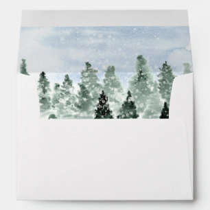 Elegant Winter Snow Green Pine Trees Wedding Envelope