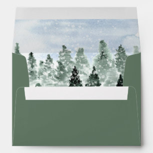 Elegant Winter Snow Green Pine Trees Wedding Envelope