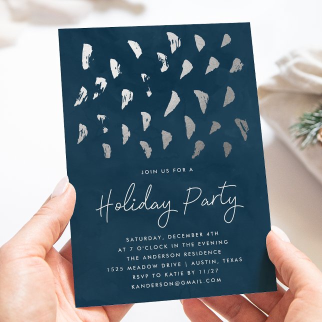 Elegant Winter Snow Navy Watercolor Holiday Party Invitation (Creator Uploaded)