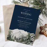 Elegant Winter Snow Pine Trees Watercolor Wedding