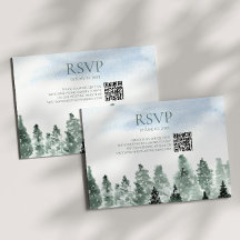 Elegant Winter Snow Pine Trees Wedding QR Code