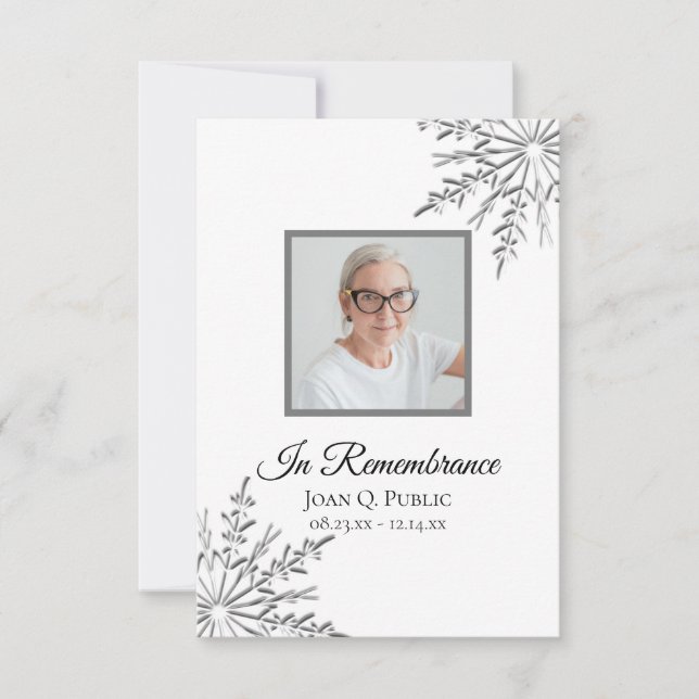 Elegant Winter Snowflake Funeral Sympathy Thank You Card (Front)