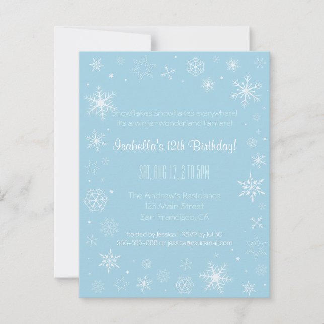 Elegant Winter Snowflake Girls Birthday Party Invitation (Front)