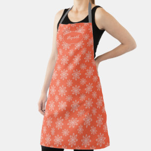 Elegant Winter Snowflake Monogrammed Holiday Apron