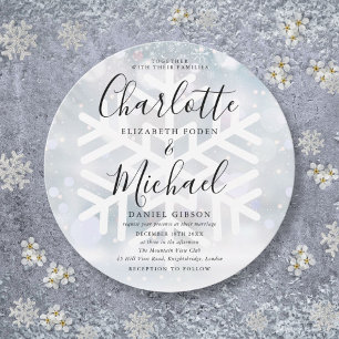 Elegant Winter Snowflakes Circular Wedding Invitation