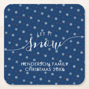 Elegant winter snowflakes custom square paper coaster