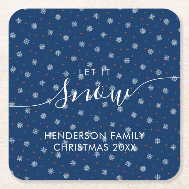 Elegant winter snowflakes custom square paper coaster (Front)