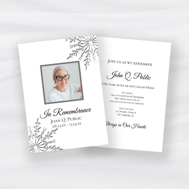 Elegant Winter Snowflakes Death Anniversary Invitation (Creator Uploaded)