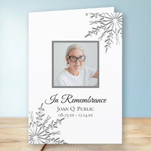 Elegant Winter Snowflakes Funeral Service Folded Program