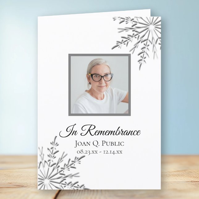 Elegant Winter Snowflakes Funeral Service Folded Program (Creator Uploaded)