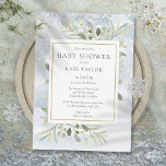 Elegant Winter Snowflakes Greenery Baby Shower Invitation<br><div class="desc">Featuring delicate watercolour leaves on a winter frost background,  this chic gender neutral baby shower or sprinkle invitation can be personalised with your special day information. Designed by Thisisnotme©</div>