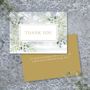 Elegant Winter Snowflakes Greenery Gold Thank You Card