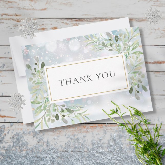 Elegant Winter Snowflakes Greenery Thank You Card (Creator Uploaded)