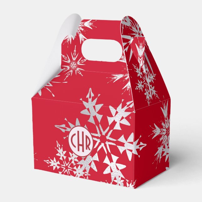 Elegant Winter Snowflakes | Red Background Favour Box (Front Side)