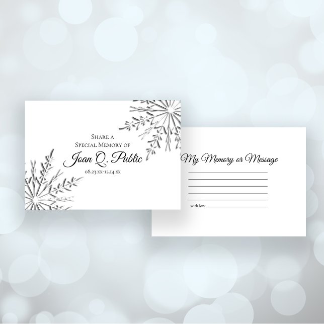 Elegant Winter Snowflakes Share a Memory Funeral  Card (Creator Uploaded)