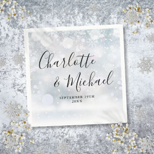 Elegant Winter Snowflakes Signature Script Napkin