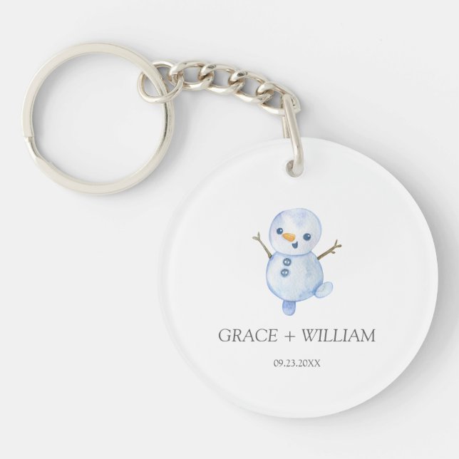  Elegant Winter Snowflakes wedding Key Ring (Front)