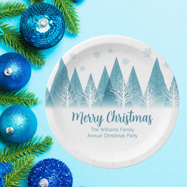 Elegant Winter Trees Annual Family Christmas Party Paper Plate (Creator Uploaded)