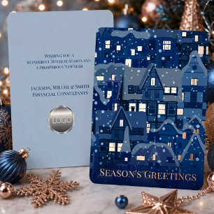 Elegant Winter Village Design Business Rose Gold Foil Holiday Card