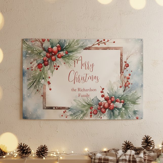 Elegant Winter Watercolor Berries Pines Christmas Banner (Creator Uploaded)