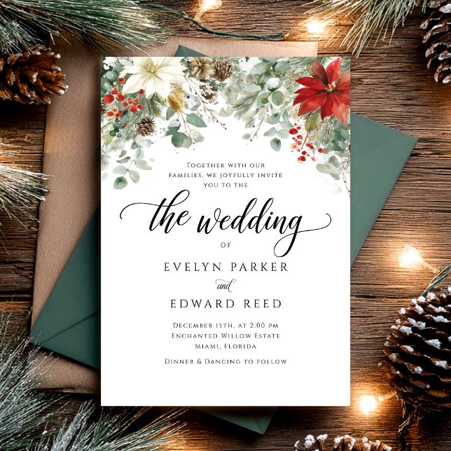 Elegant Winter Watercolor Christmas Wedding  Invitation (Creator Uploaded)