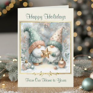 Elegant Winter Watercolor Gnome Happy Holiday Cute Card