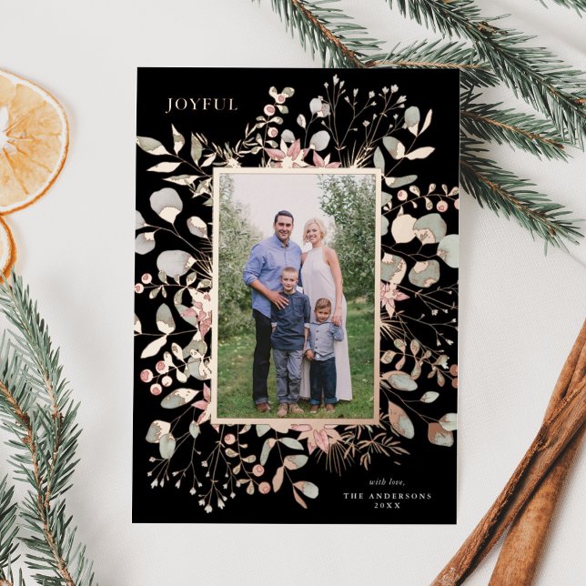 Elegant Winter Watercolor Greenery Photo Foil Holiday Card (Creator Uploaded)