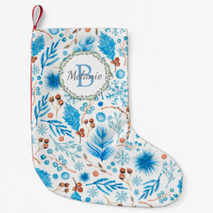 Elegant Winter Watercolor Pattern Monogram Wreath Small Christmas Stocking
