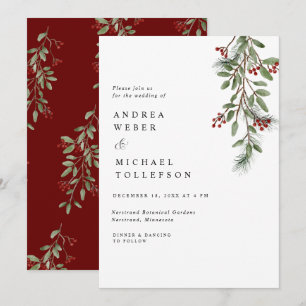 Elegant Winter Wedding Burgundy Greenery Invitation