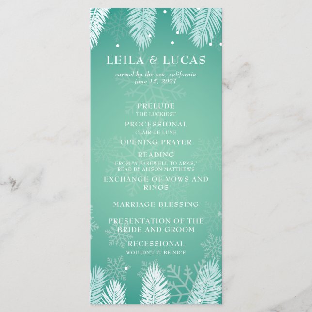 Elegant Winter Wedding Ceremony Program (Front)