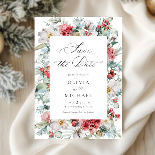 Elegant Winter Wedding Christmas Floral Formal Save The Date