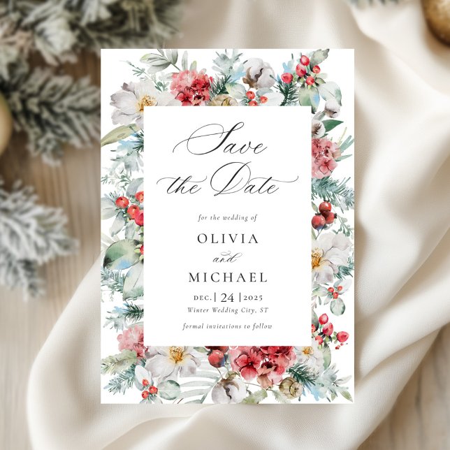 Elegant Winter Wedding Christmas Floral Formal  Save The Date (Creator Uploaded)
