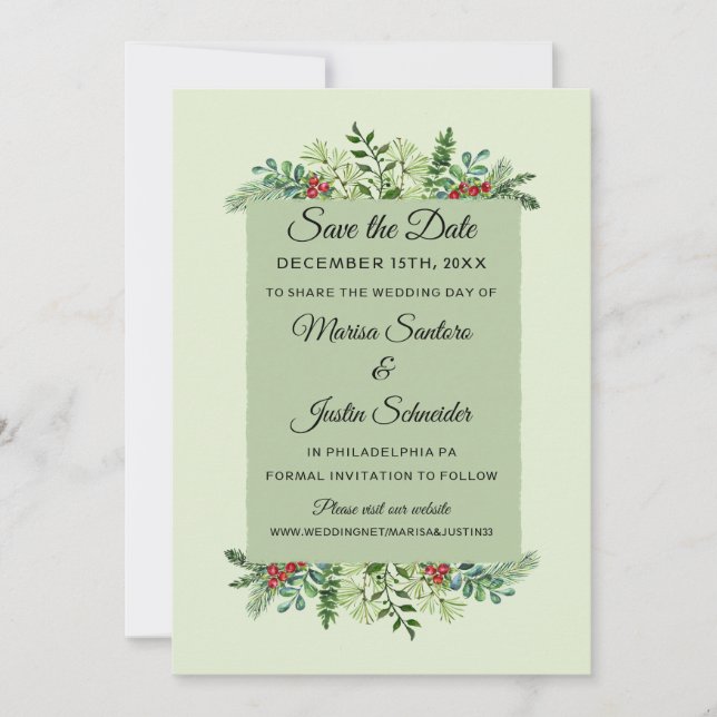 Elegant Winter Wedding Christmas Holiday Floral Save The Date (Front)