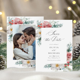 Elegant Winter Wedding Christmas Photo Save The Date