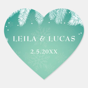 Elegant Winter Wedding Personalised Heart Sticker