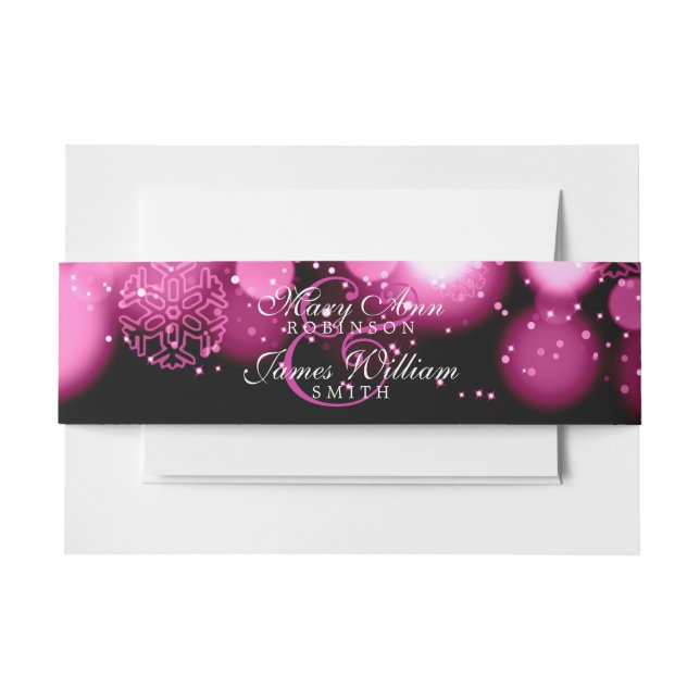 Elegant Winter Wedding Pink Lights Invitation Belly Band (Front Example)